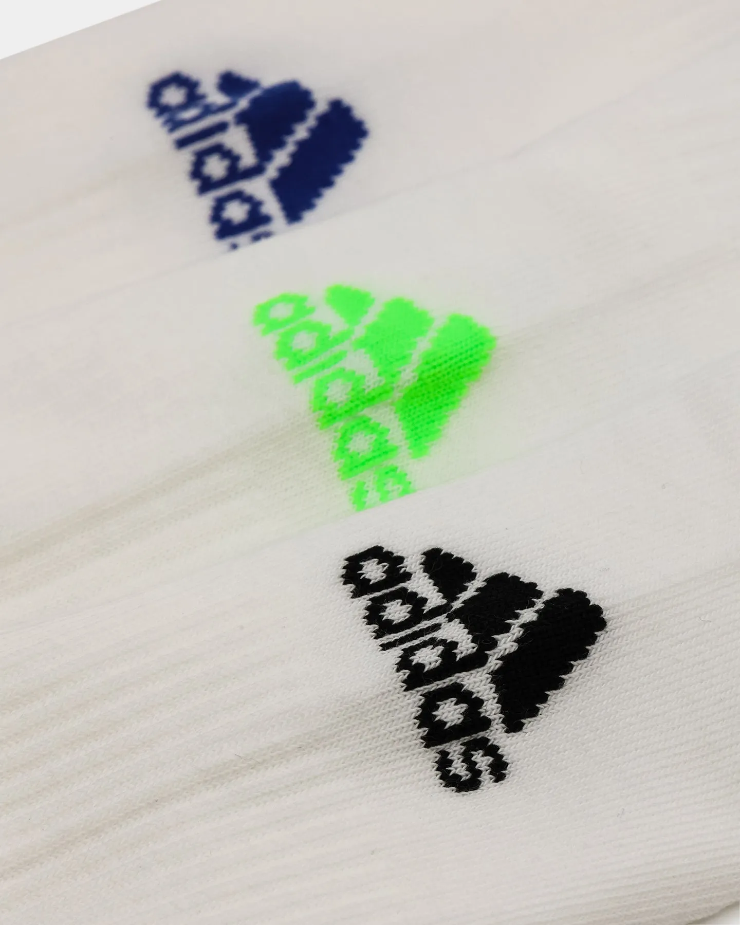 Adidas 3 Stripes Cushioned Crew Socks 3 Pack White/Black/Bold Blue/Screaming Green