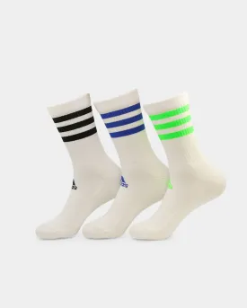 Adidas 3 Stripes Cushioned Crew Socks 3 Pack White/Black/Bold Blue/Screaming Green