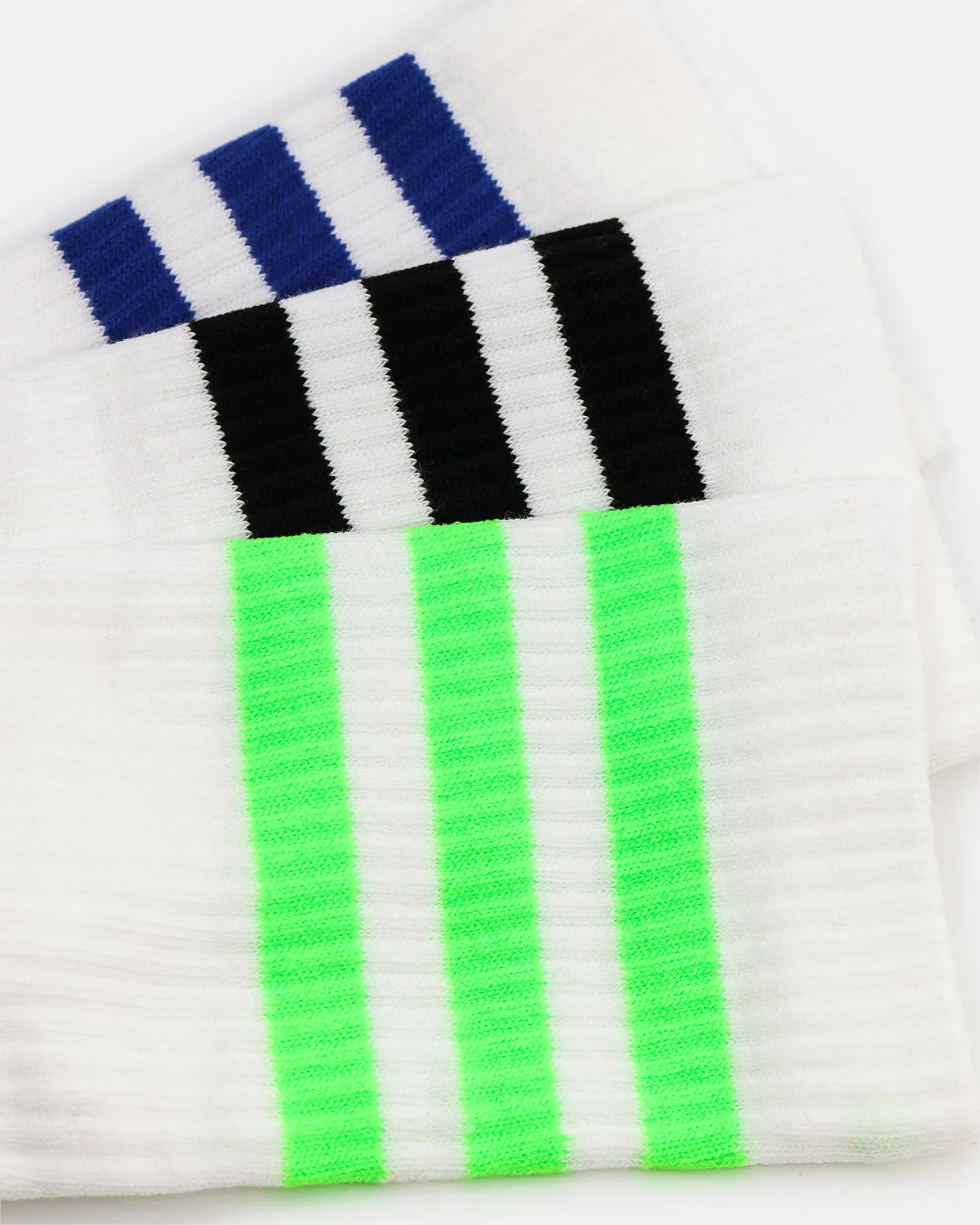 Adidas 3 Stripes Cushioned Crew Socks 3 Pack White/Black/Bold Blue/Screaming Green