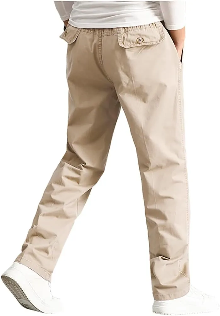 AIFARLD Mens Cargo Pants Elastic Waist Pants Sport Jogger Long Trousers for Hiking Fishing Running Workout