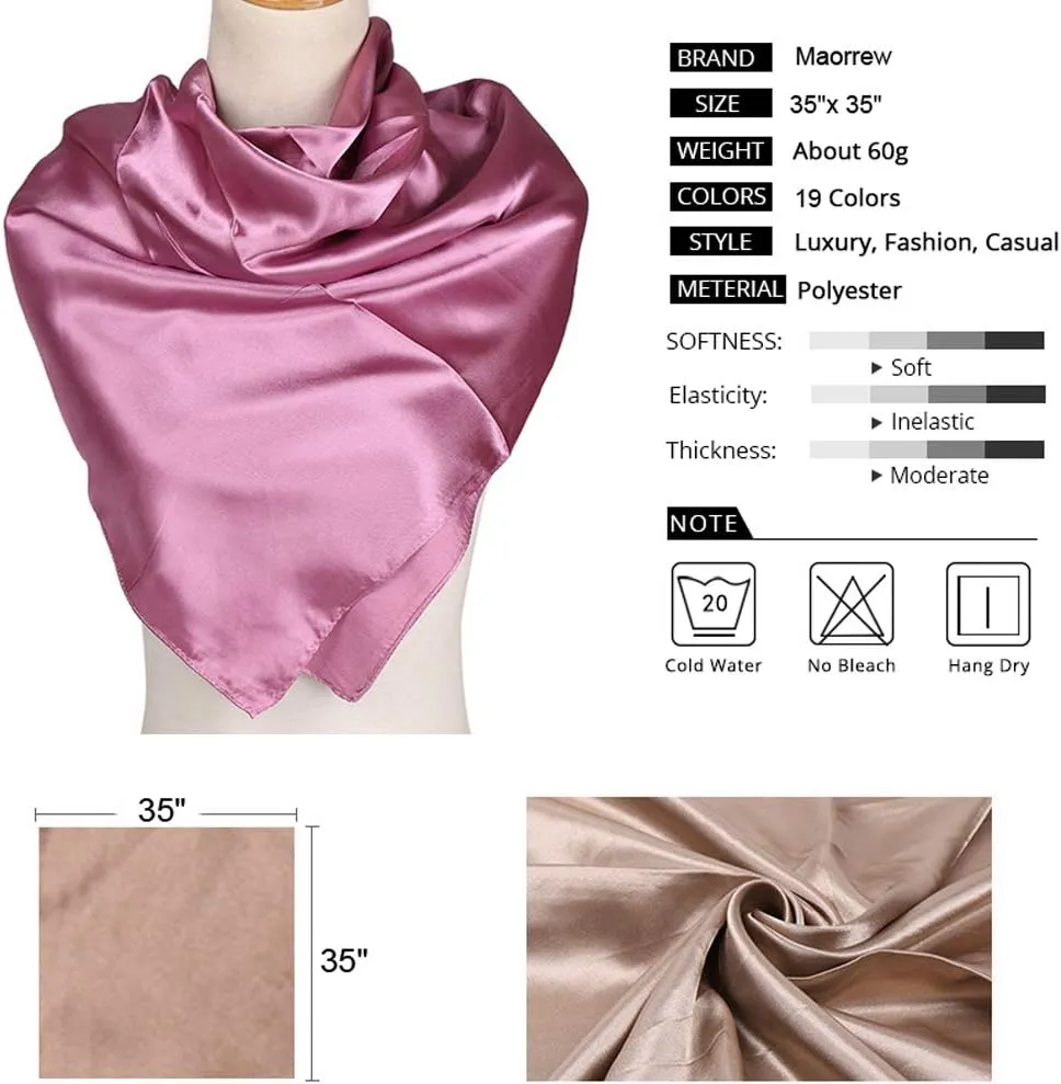 ASUITOFK 35" Womens Large Satin Square Scarf Silk Feeling Hair Wrapping Gift Headscarf Scarves
