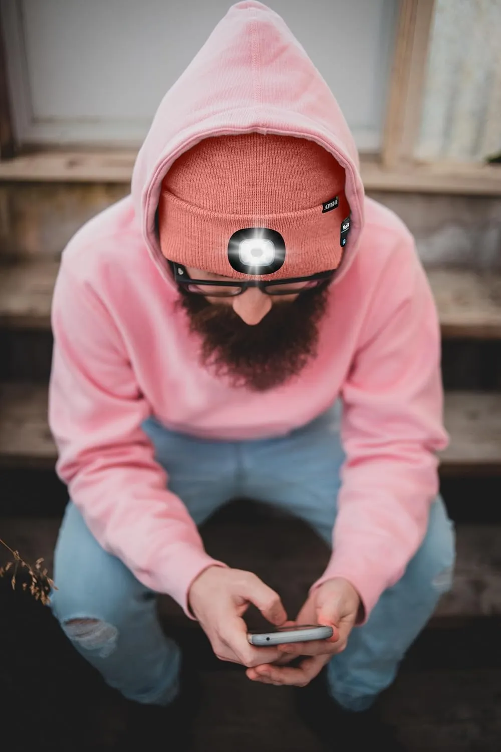 ATNKE LED Lighted Bluetooth Beanie Hat,USB Rechargeable 4 LED Wireless Music Running Headlamp Cap Gift for Men and Women