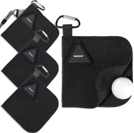Batiyeer 3 Pack Small Magnetic Golf Towels Gift for Men 5. 5 x 5. 5 Inch Microfiber Waffle Material with Clip Pocket Golf Towel with Magnet Ball Cleaner for Carts Clubs Men Women(Black)