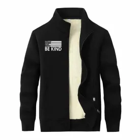 Be Kind American Flag Fleece Stand Collar Zip Cardigan