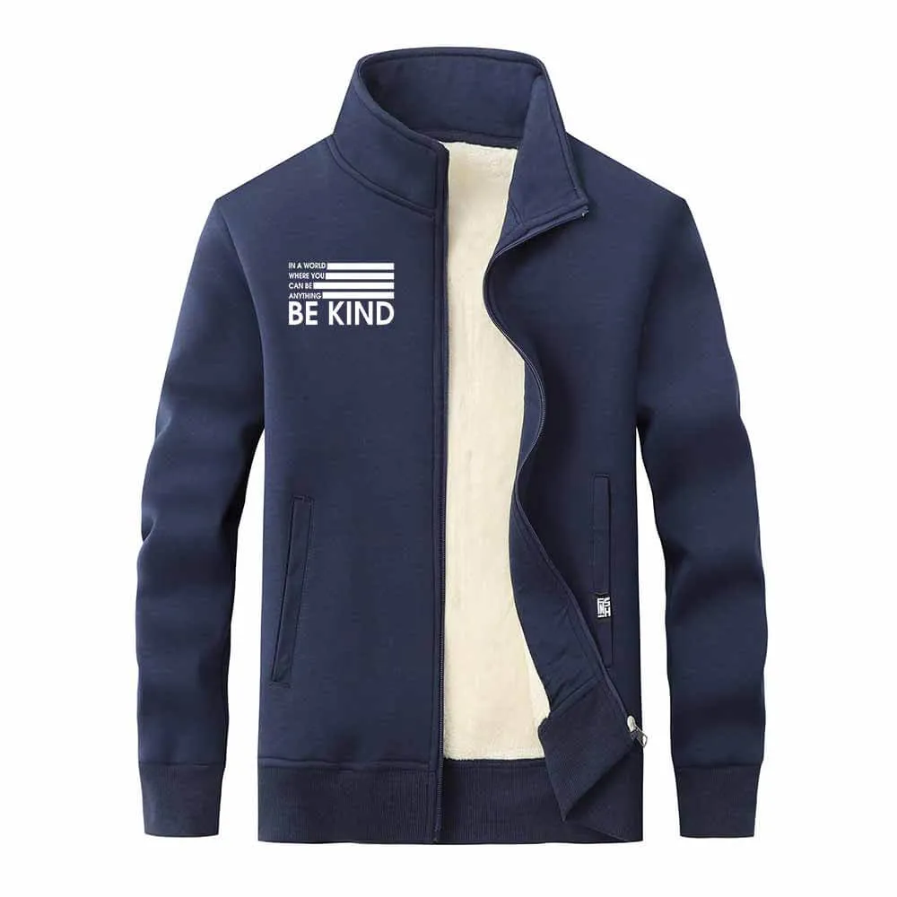 Be Kind American Flag Fleece Stand Collar Zip Cardigan