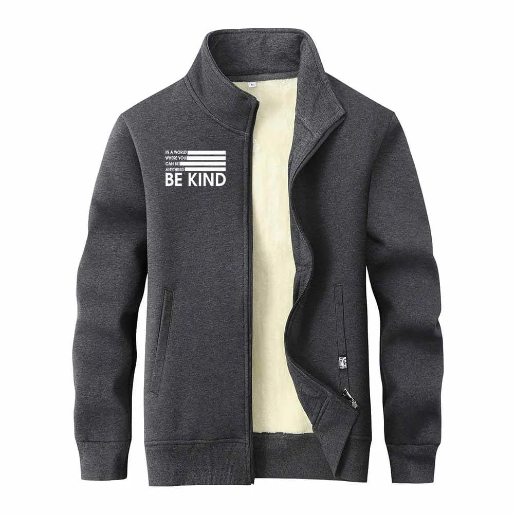 Be Kind American Flag Fleece Stand Collar Zip Cardigan