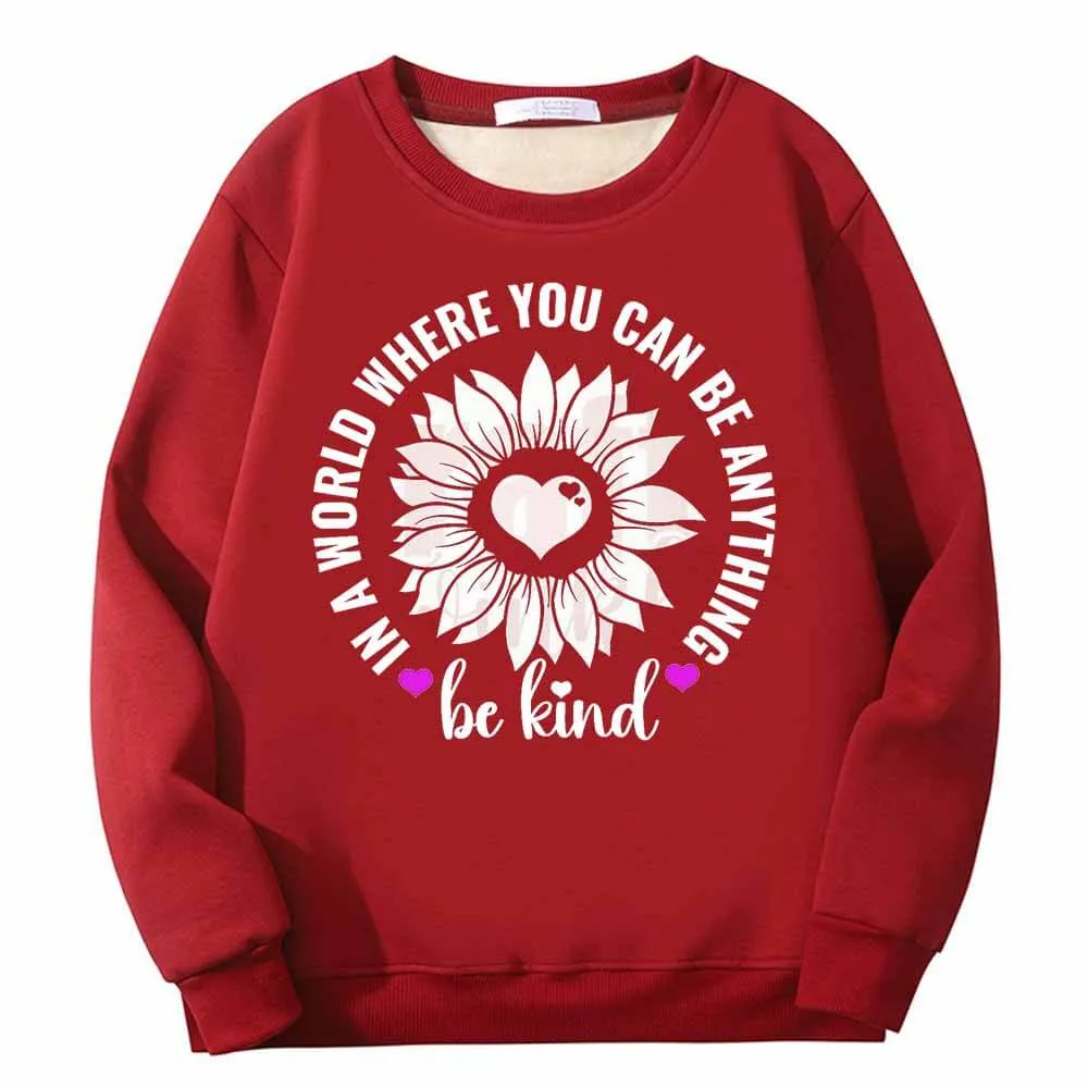 Be Kind Heart Flower Fleece Crew Collar Sweatshirt