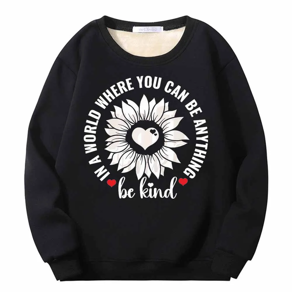 Be Kind Heart Flower Fleece Crew Collar Sweatshirt