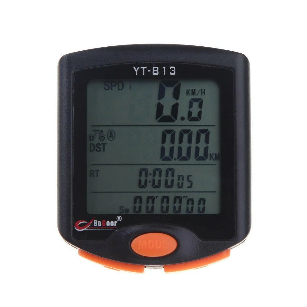 BoGeer YT-813 Imported Sensors LCD Backlit Bicycle Speedometer Odometer Computer Rainproof