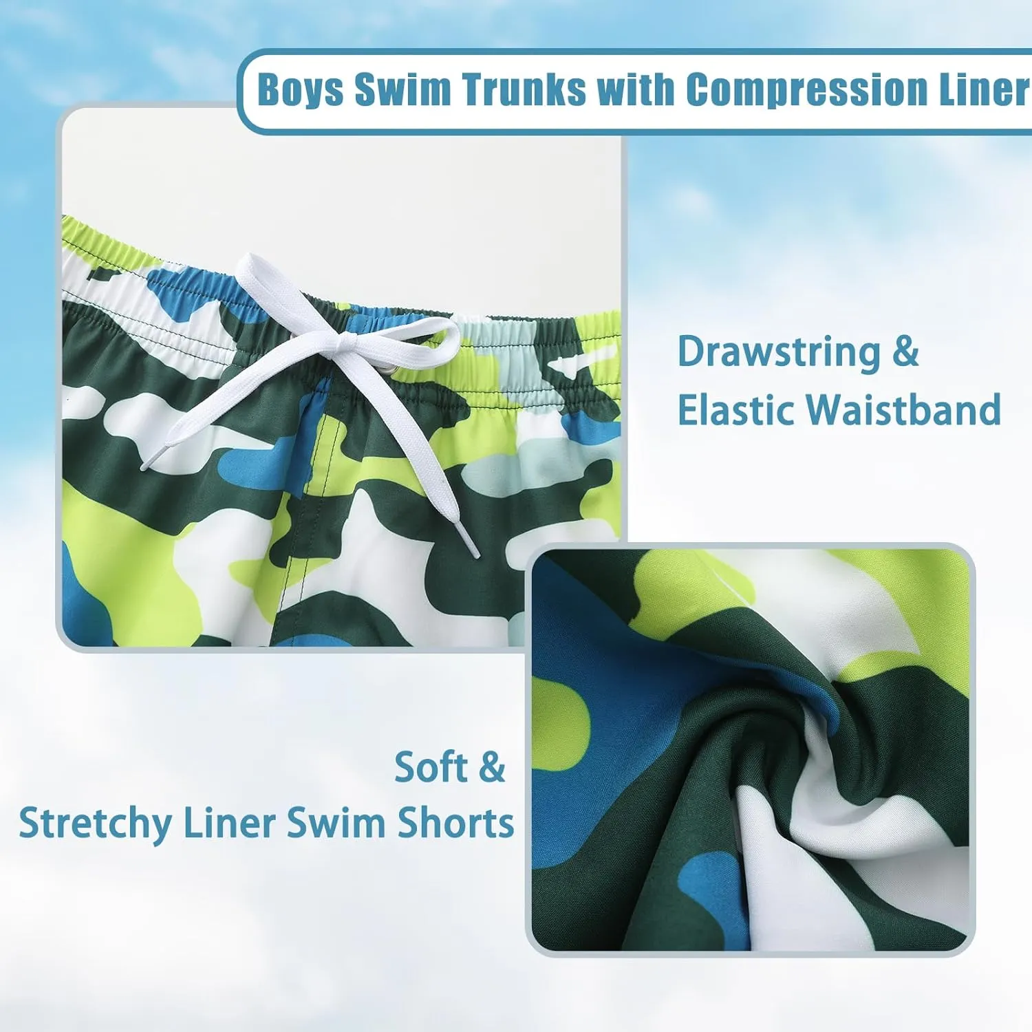 Boys Swim Trunks with Compression Liner Swim Shorts for Kids Boys Quick Dry Beach Shorts Swimwear 3-16 Years