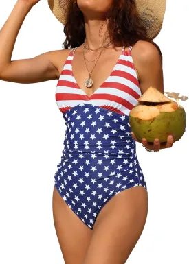 Charmo Tummy Control One Piece Swimsuits for Women Ruched Bathing Suits Strappy V Neck Monokini