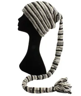 Fair Trade Wool Knit Tail Fleece Lined Beanie Hat (LE-6)