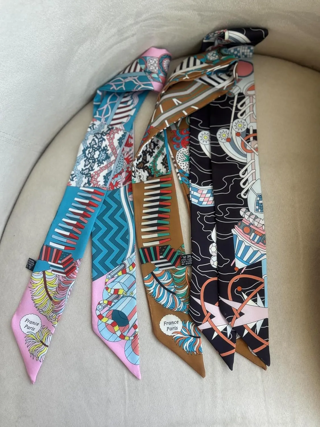 Fashion Handbag Handle Ribbon Scarves Neck Scarves Skinny Ribbon Twill Bandana Scarf Bag scarf for women Olivia NY