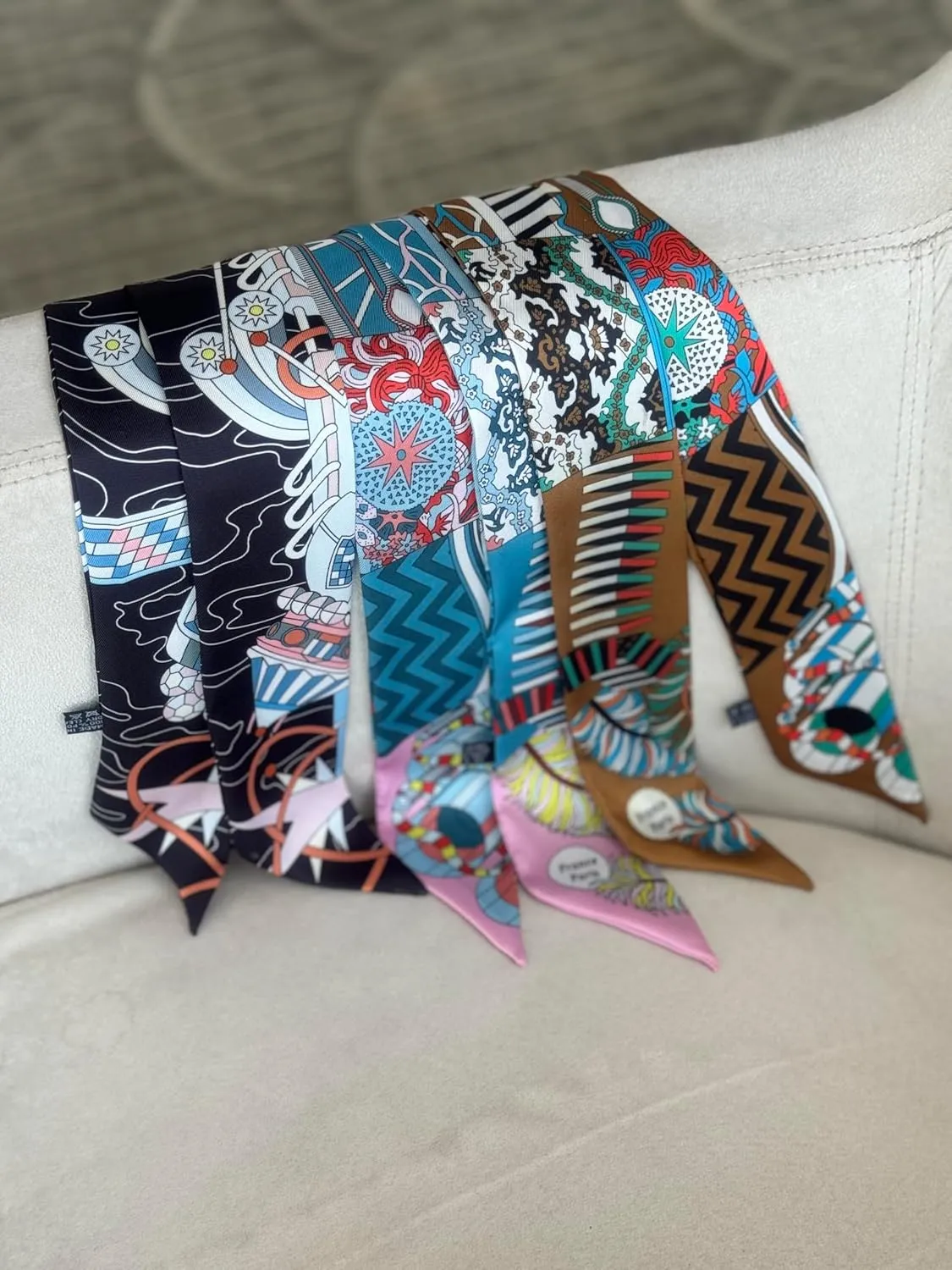 Fashion Handbag Handle Ribbon Scarves Neck Scarves Skinny Ribbon Twill Bandana Scarf Bag scarf for women Olivia NY