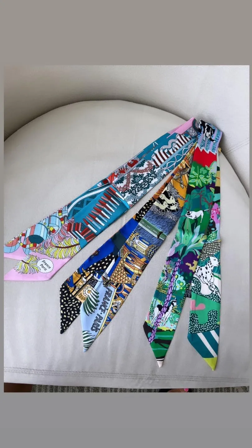 Fashion Handbag Handle Ribbon Scarves Neck Scarves Skinny Ribbon Twill Bandana Scarf Bag scarf for women Olivia NY