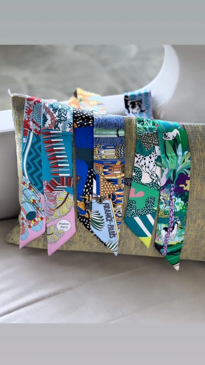 Fashion Handbag Handle Ribbon Scarves Neck Scarves Skinny Ribbon Twill Bandana Scarf Bag scarf for women Olivia NY