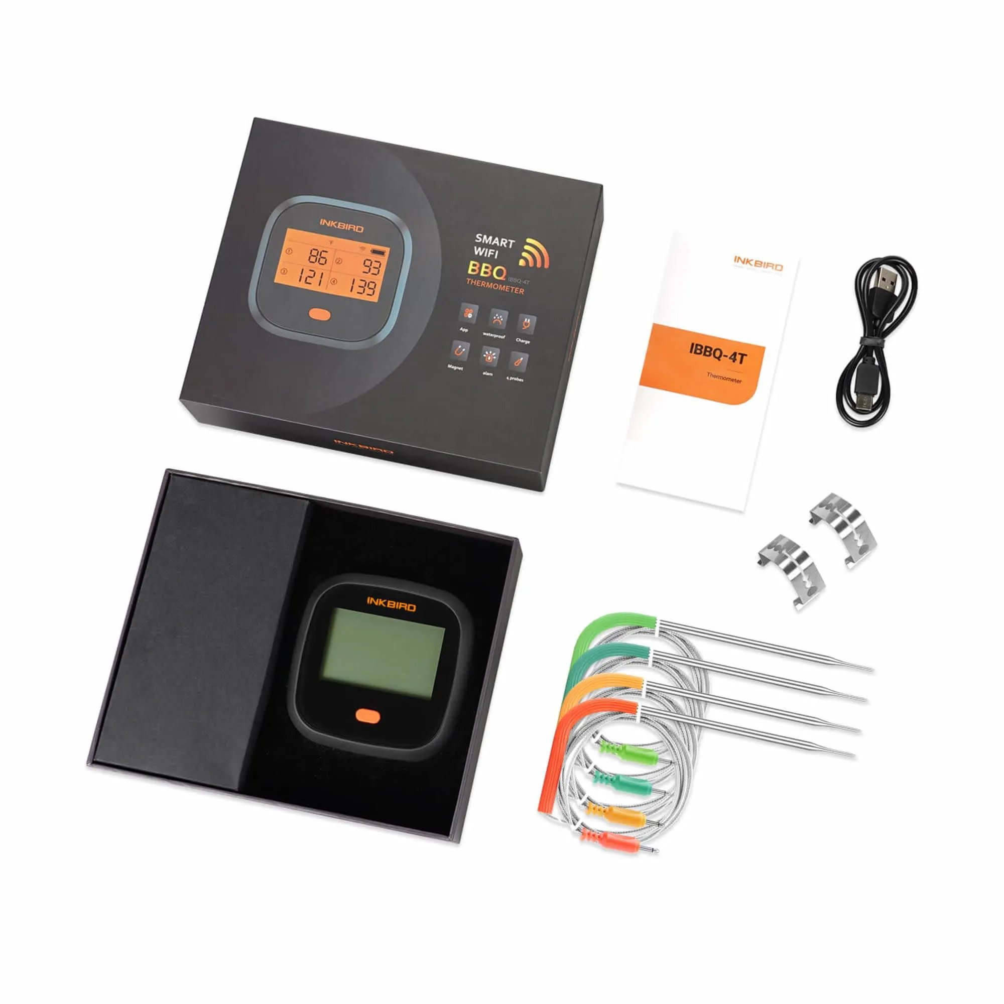 Inkbird IBBQ-4T WiFi Rechargeable Rainproof Grill Thermometer 4 Probe