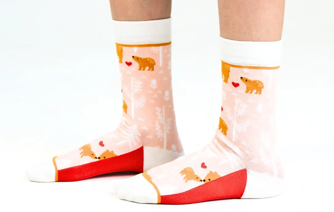Kids' Cotton Crew Socks, Bear Cub