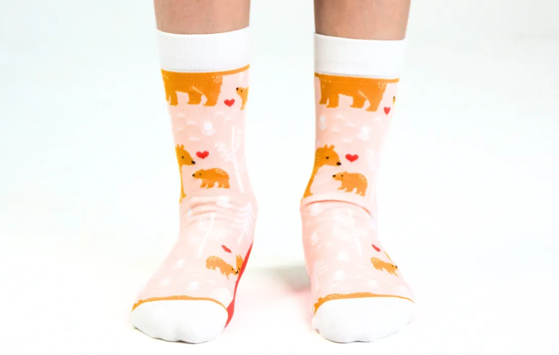 Kids' Cotton Crew Socks, Bear Cub
