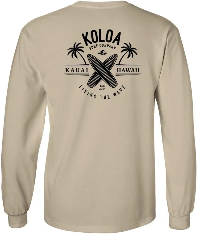 Koloa Surf Mens Kauai Surfboards Logo Long Sleeve Heavy Cotton Tee in Reg, Big and Tall