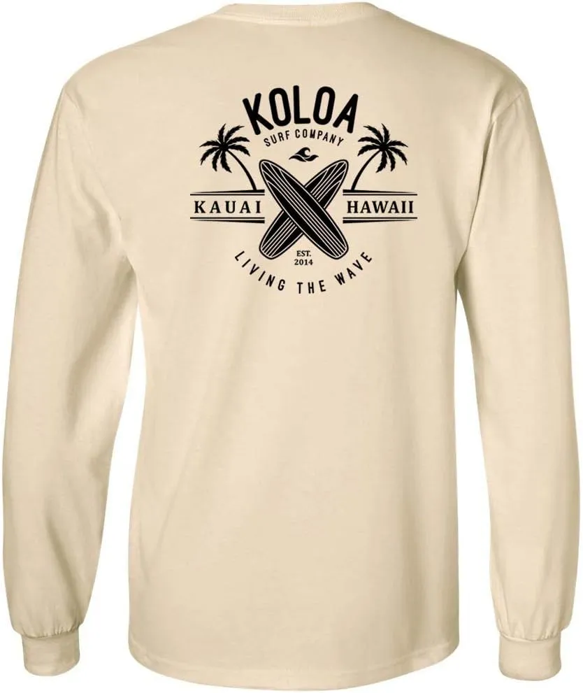Koloa Surf Mens Kauai Surfboards Logo Long Sleeve Heavy Cotton Tee in Reg, Big and Tall