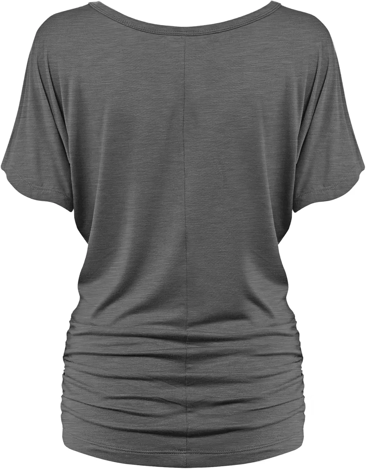 Made By Johnny Women's Casual Solid Short Sleeve Boat Neck/V Neck Dolman Top T Shirt with Side Shirring