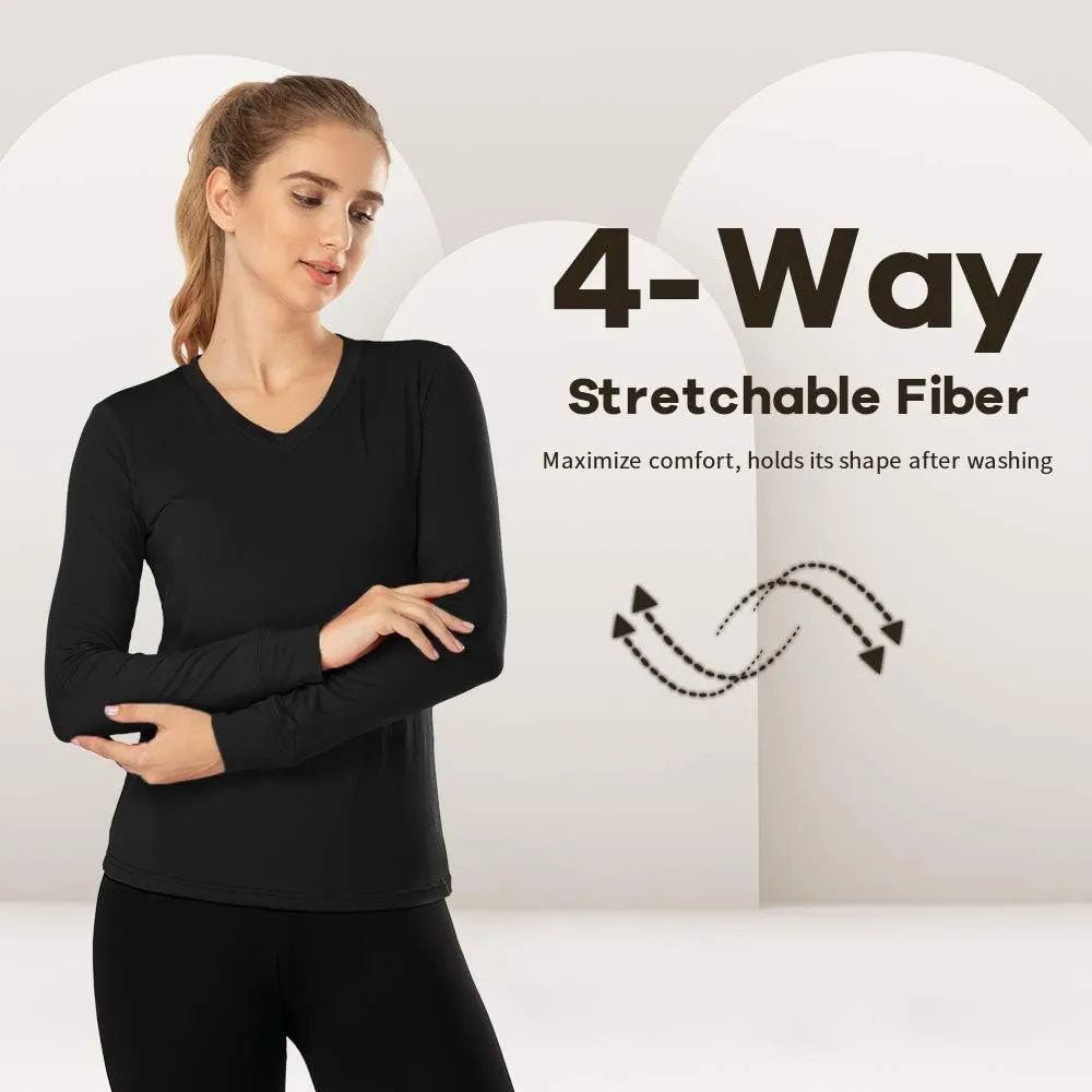 MANCYFIT Thermal Tops for Women Fleece Lined Shirt Long Sleeve Base Layer V Neck