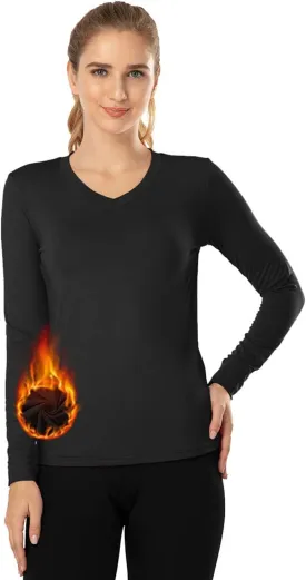 MANCYFIT Thermal Tops for Women Fleece Lined Shirt Long Sleeve Base Layer V Neck