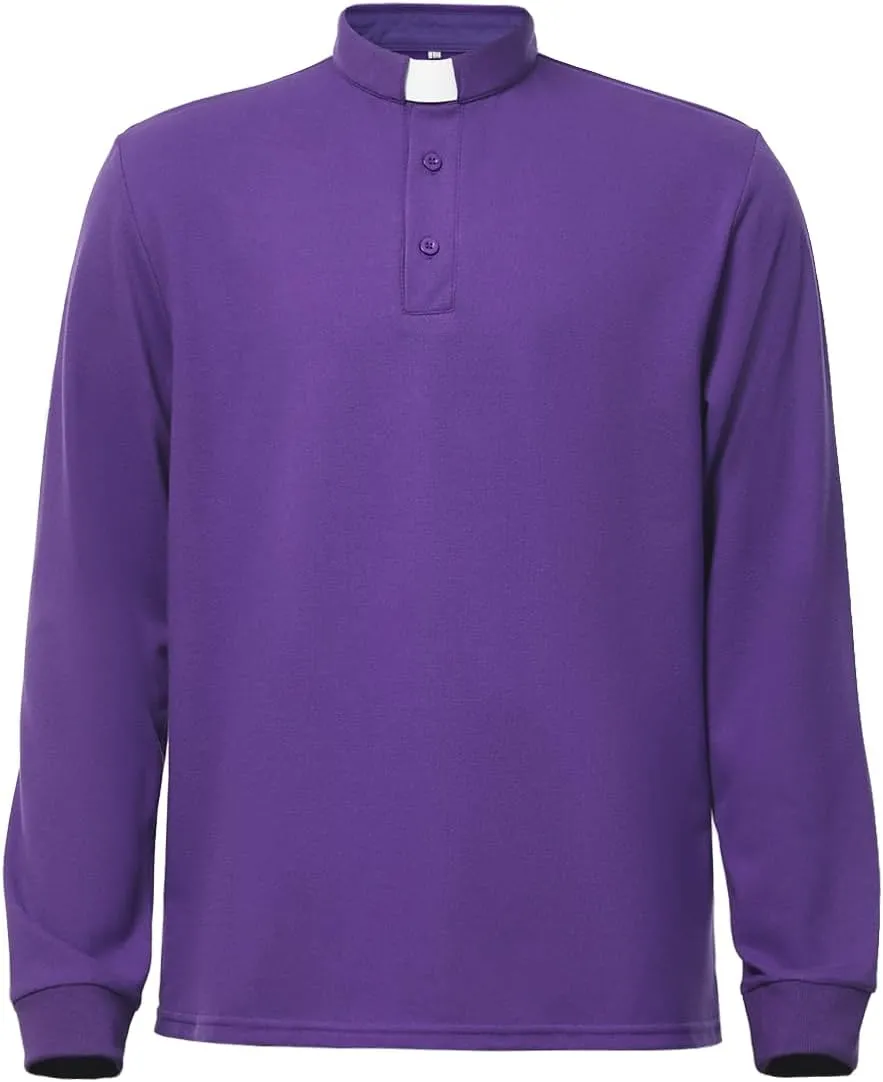 Men's Clergy Tab Collar Polo Shirt Long Sleeve Pastor Minister Preacher Shirt Priest Tops