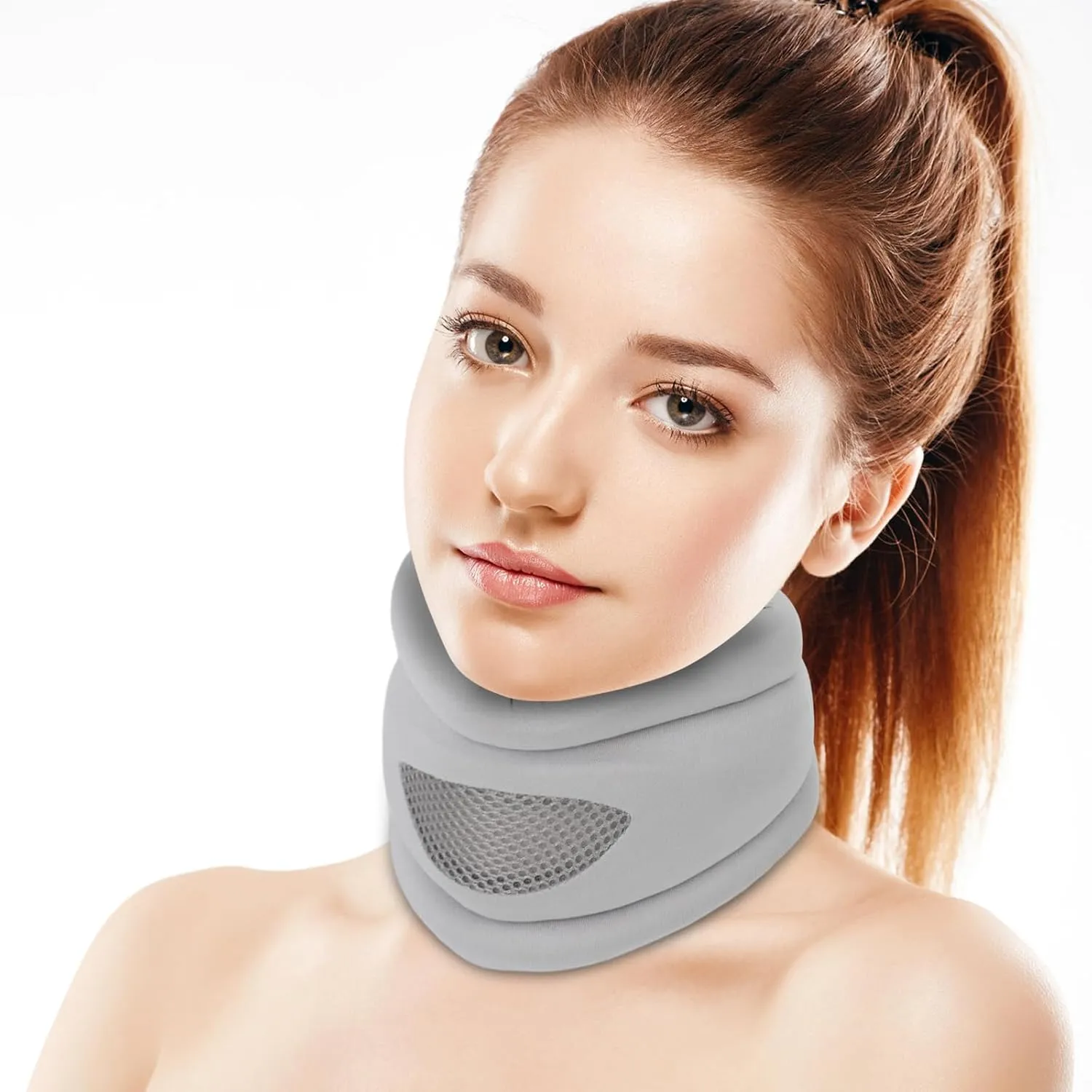 Neck Brace, Soft Foam Neck Braces for Neck Pain and Support, Adjustable Cervical Collar Keep Vertebrae Stable and Aligned, Relief of Cervical Spine Pressure for Sleeping(Grey, Medium, 3" Depth)