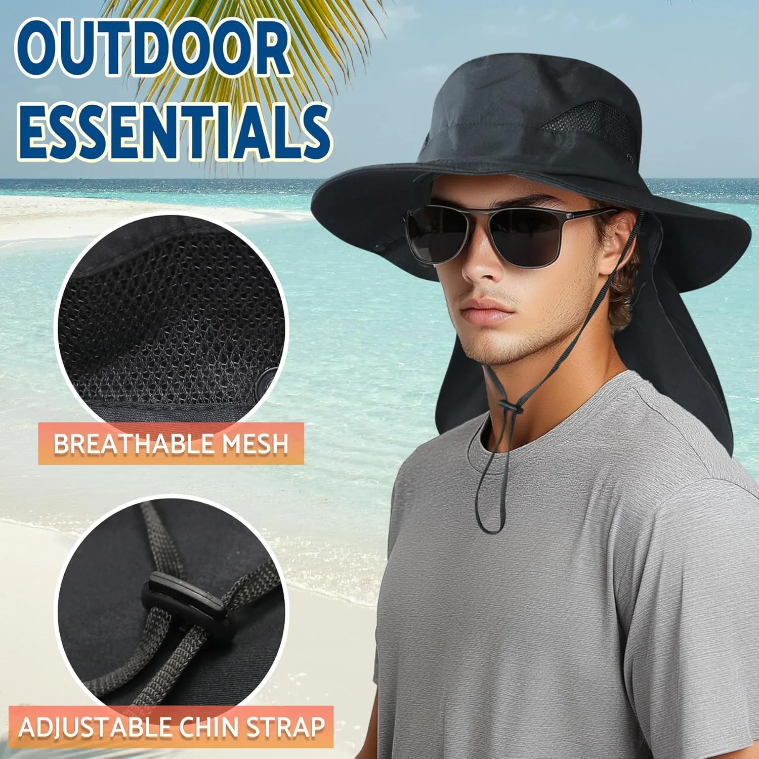 NPJY Sun Fishing Hats for Men Women UV Sun Protection Bucket Hat with Foldable Neck Flap