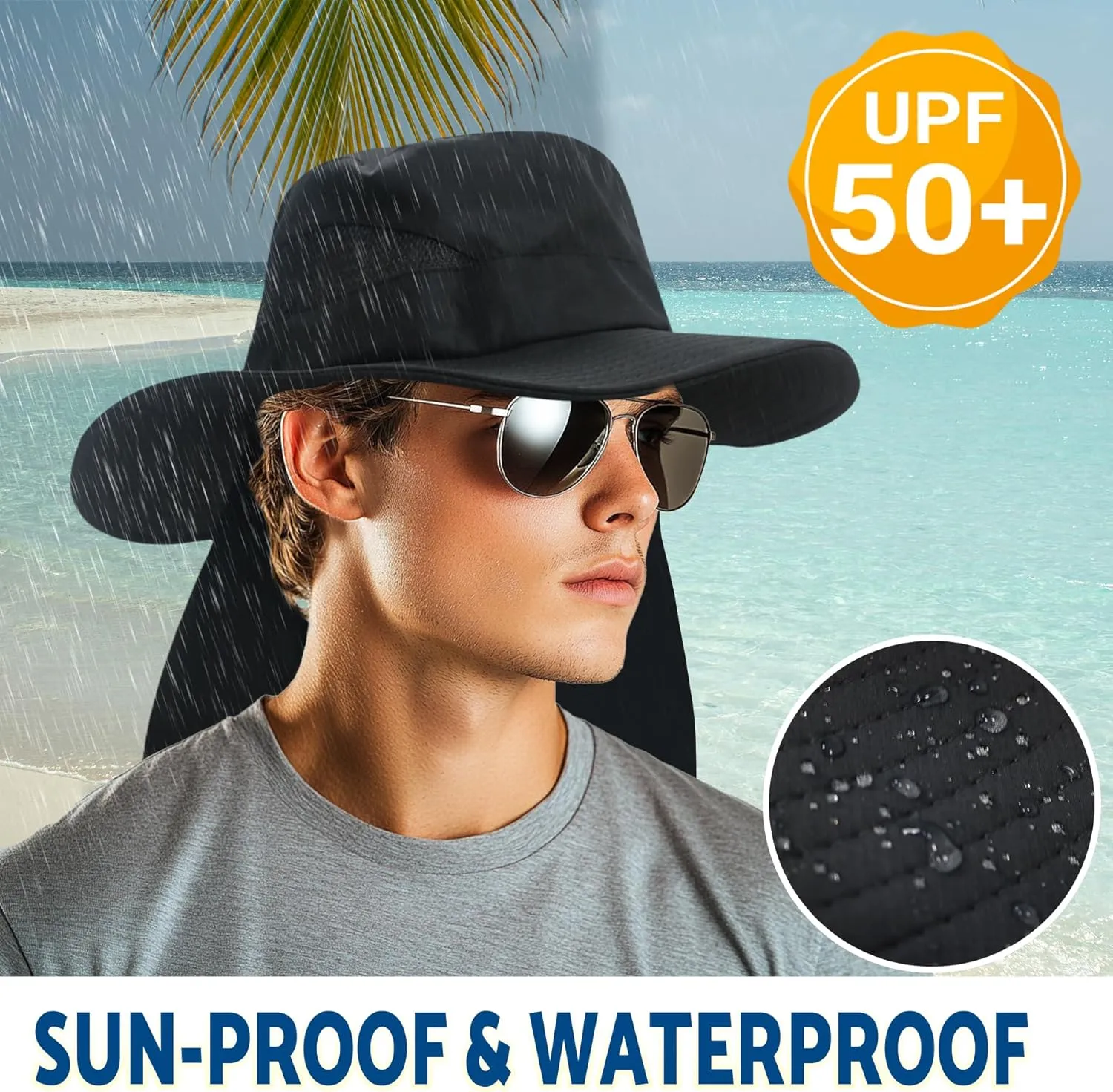 NPJY Sun Fishing Hats for Men Women UV Sun Protection Bucket Hat with Foldable Neck Flap