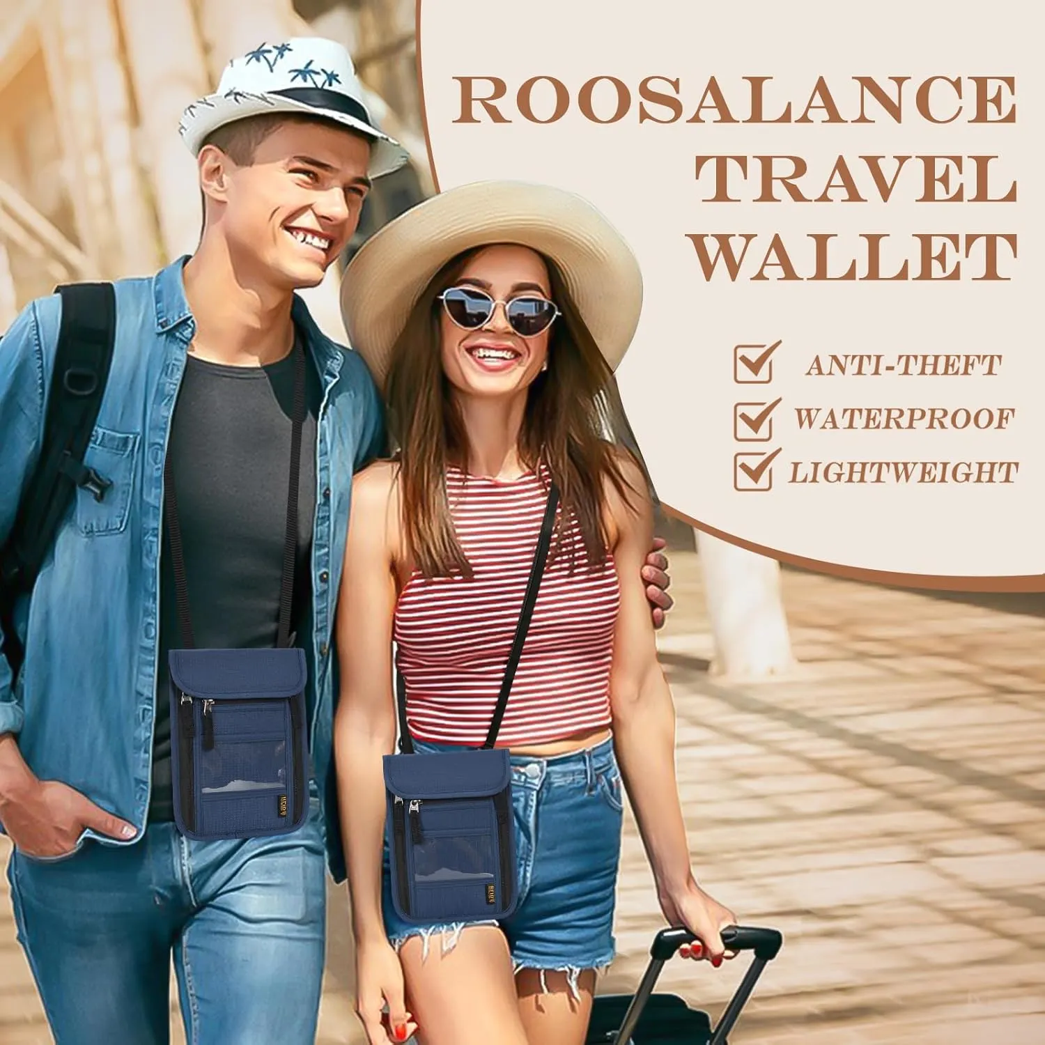 Passport Holder for Travel, Neck Pouch Travel Wallet With RFID Blocking, Waterproof Lightweight Passport Wallet for Women and Men (Dark Blue)