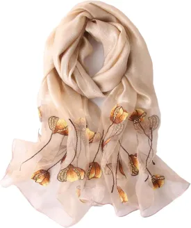Purple Silk Scarf and Shawl - Elegant Embroidered Silk Scarf
