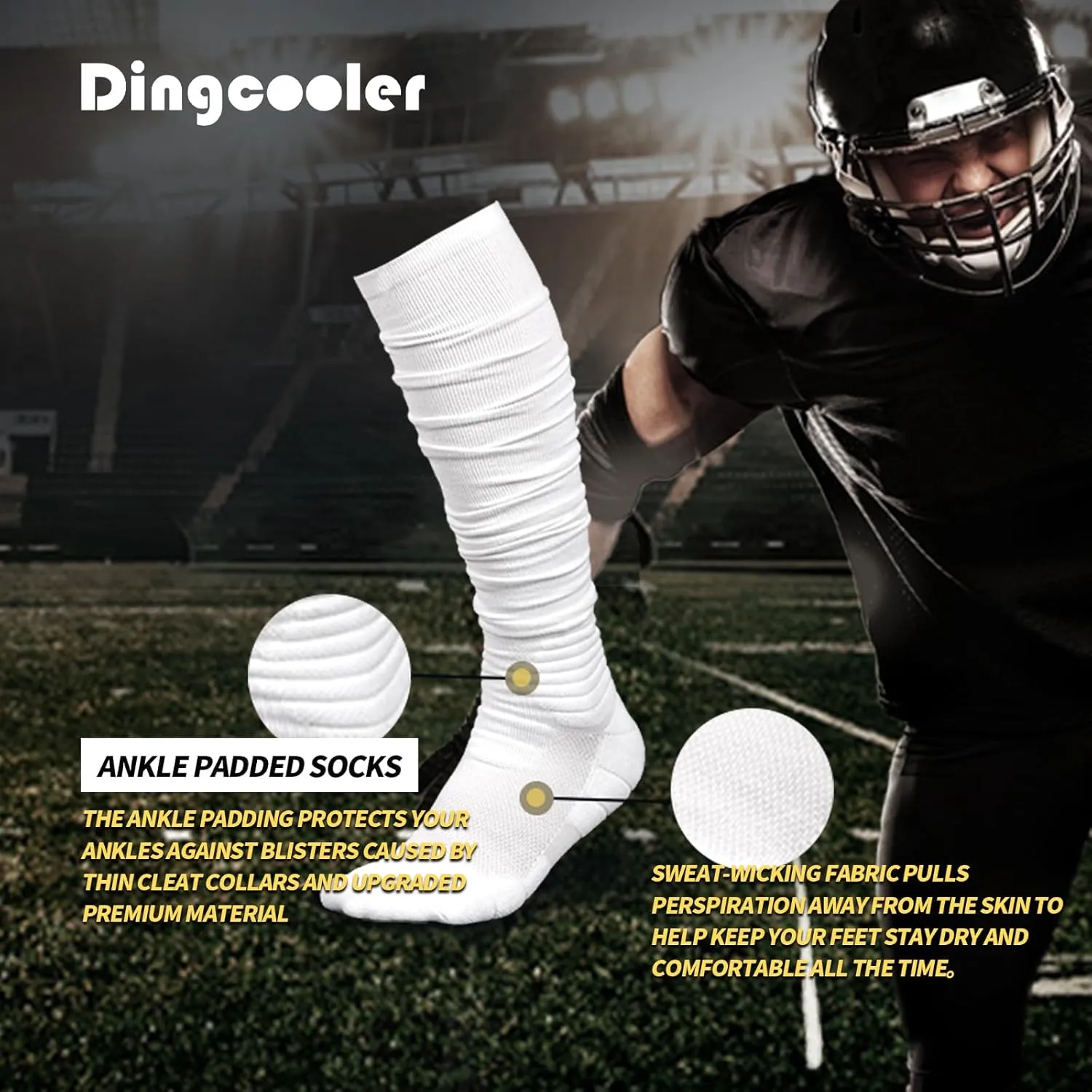 Scrunch Football Socks 2 Pack, Extra Long Padded Athletic Socks for Men & Women