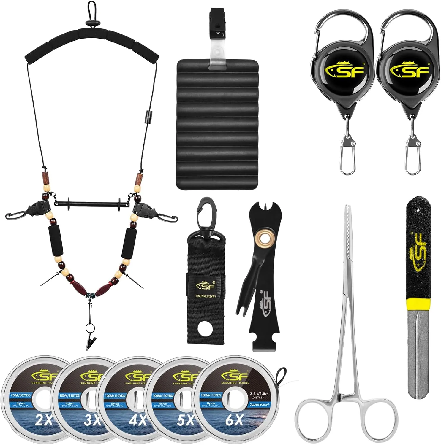 SF Fly Fishing Lanyard Neck unload/Loaded Necklace Adjustable Tool Holder with Foam Neck Strapfor Include Tippet, Plier, Zinger Retractor, Nippers, Hook Sharpener, Fly Patch, Floatant Bottle Holder