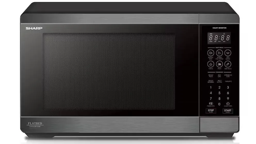 Sharp SM267FHBS 26L 900W Flatbed Microwave Oven with Smart Inverter Black Steel