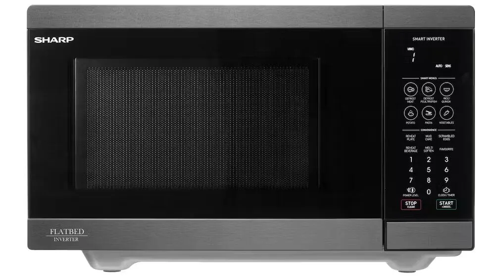 Sharp SM267FHBS 26L 900W Flatbed Microwave Oven with Smart Inverter Black Steel