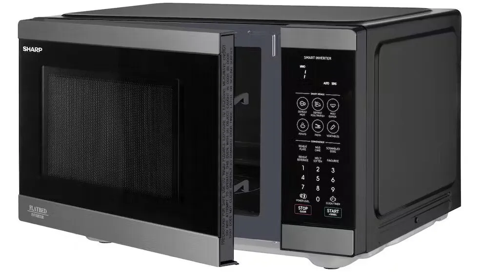 Sharp SM267FHBS 26L 900W Flatbed Microwave Oven with Smart Inverter Black Steel