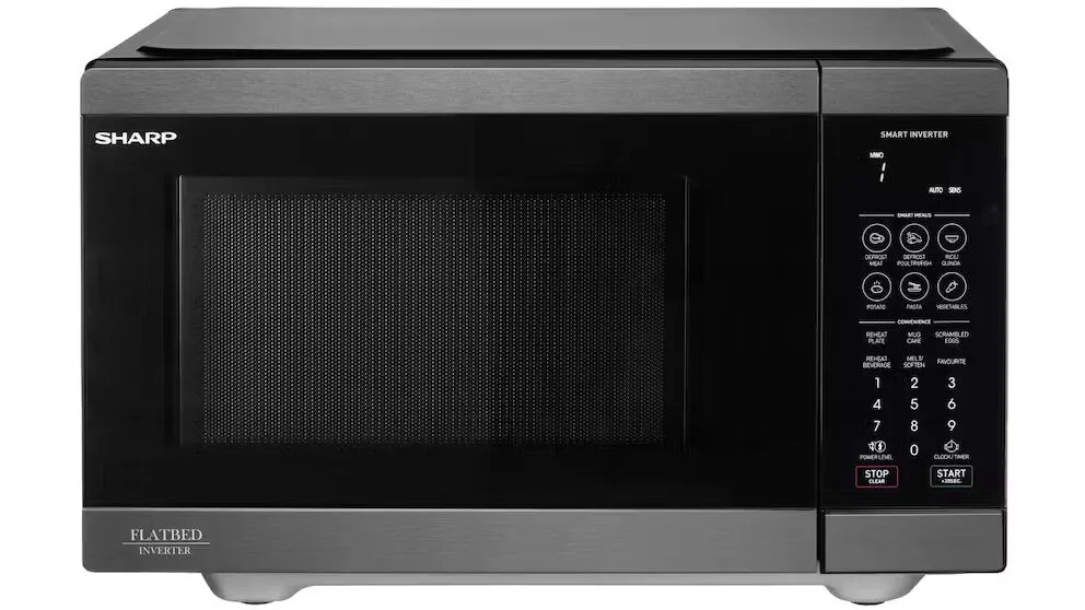Sharp SM267FHBS 26L 900W Flatbed Microwave Oven with Smart Inverter Black Steel
