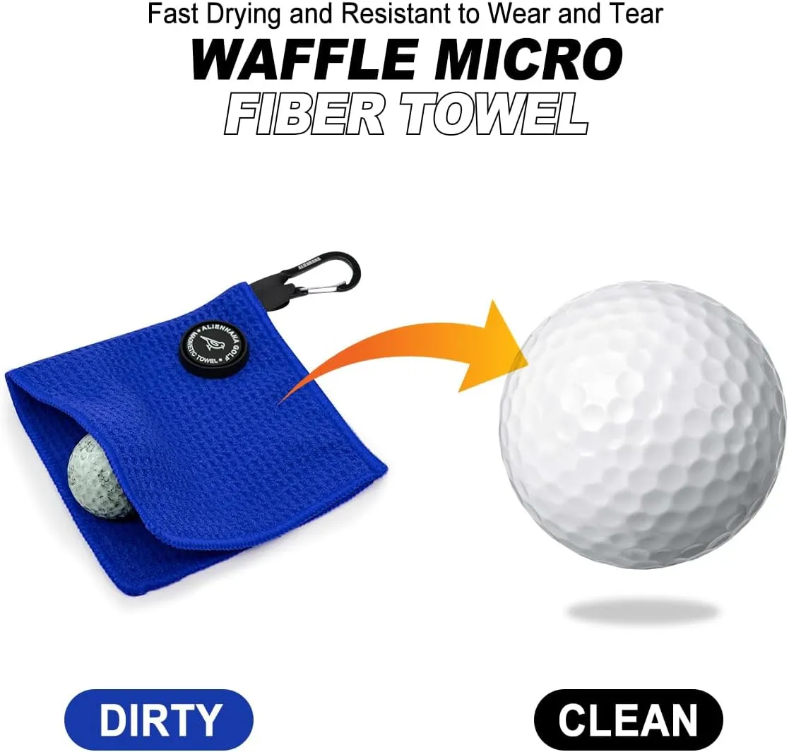 Small Magnetic Golf Towel, Microfiber Waffle Design with Clip - Industrial Strength Magnet for Golf Bags, Carts Clubs