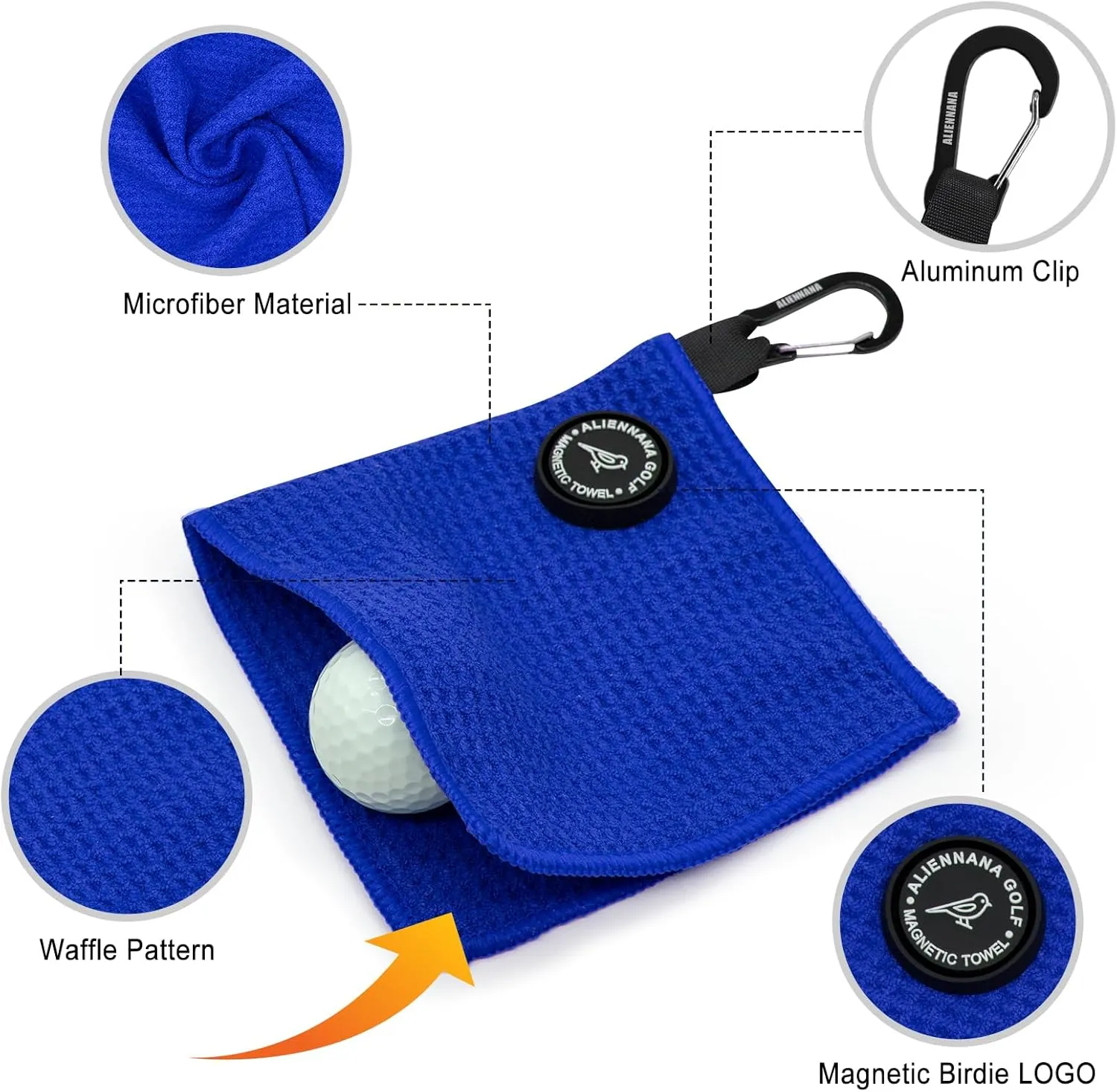 Small Magnetic Golf Towel, Microfiber Waffle Design with Clip - Industrial Strength Magnet for Golf Bags, Carts Clubs
