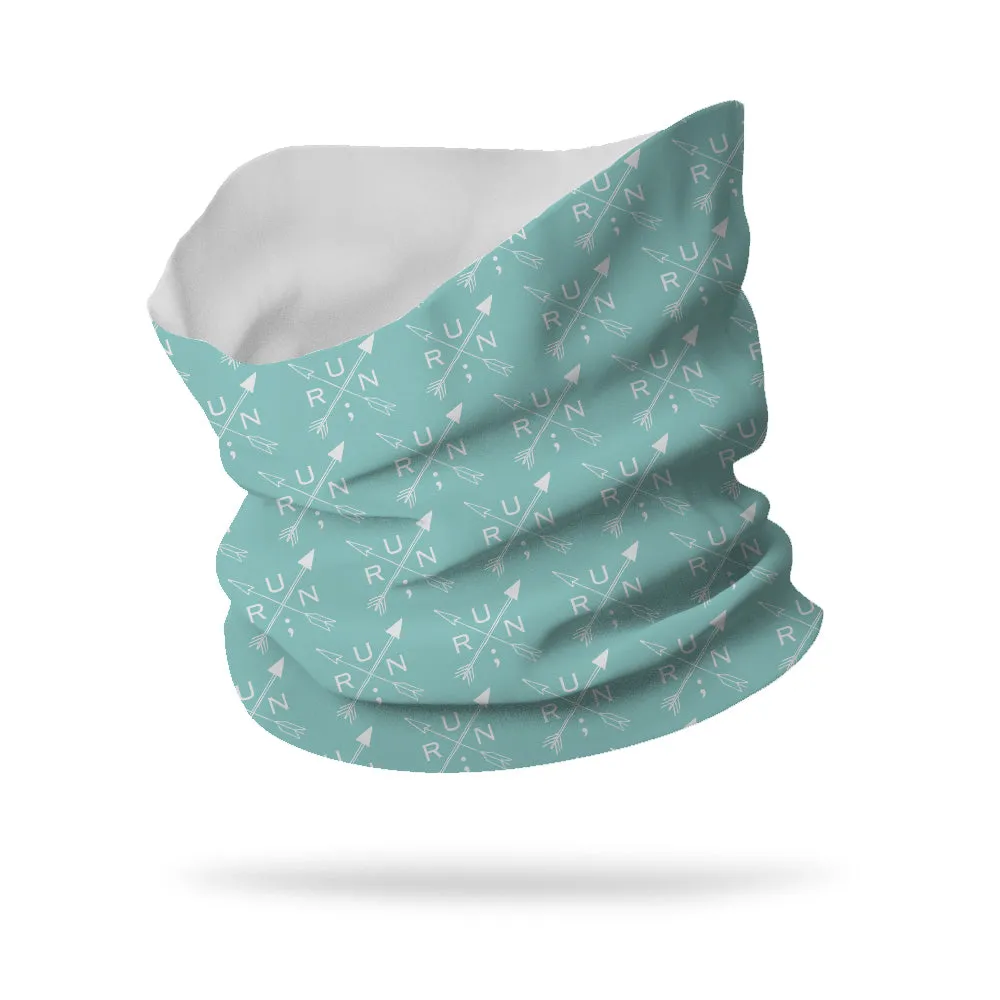 Still I Run Foundation Cross Arrows Wicking Neck Gaiter 12" Length (white logo)