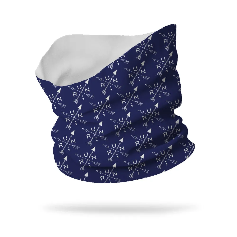 Still I Run Foundation Cross Arrows Wicking Neck Gaiter 12" Length (white logo)