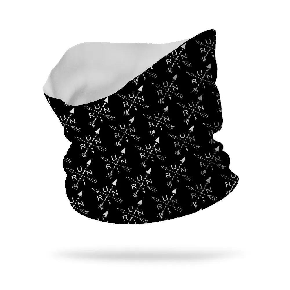 Still I Run Foundation Cross Arrows Wicking Neck Gaiter 12" Length (white logo)
