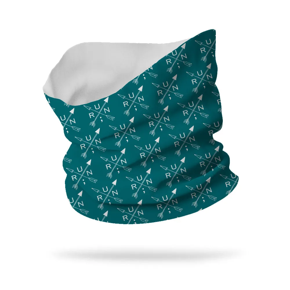 Still I Run Foundation Cross Arrows Wicking Neck Gaiter 12" Length (white logo)