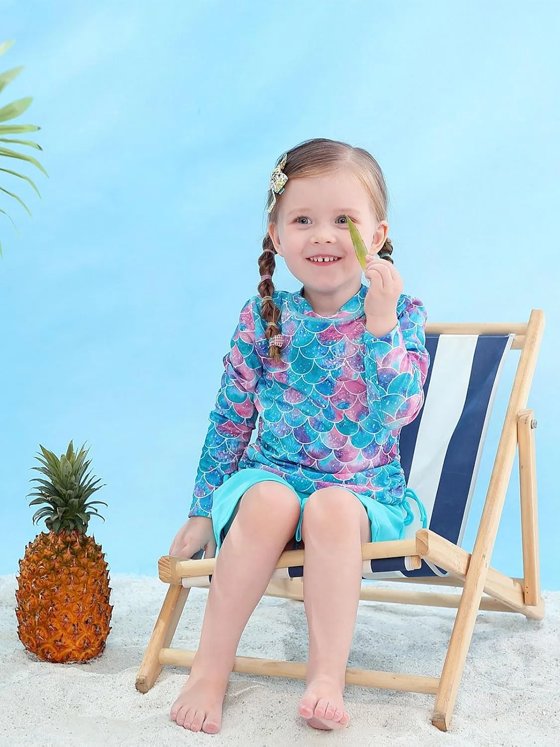 swimsobo Girls Rash Guard Two Pieces Bathing Suit Long Sleeve Swimsuit Swimming Skirt with Shorts Swimwear 3-12T