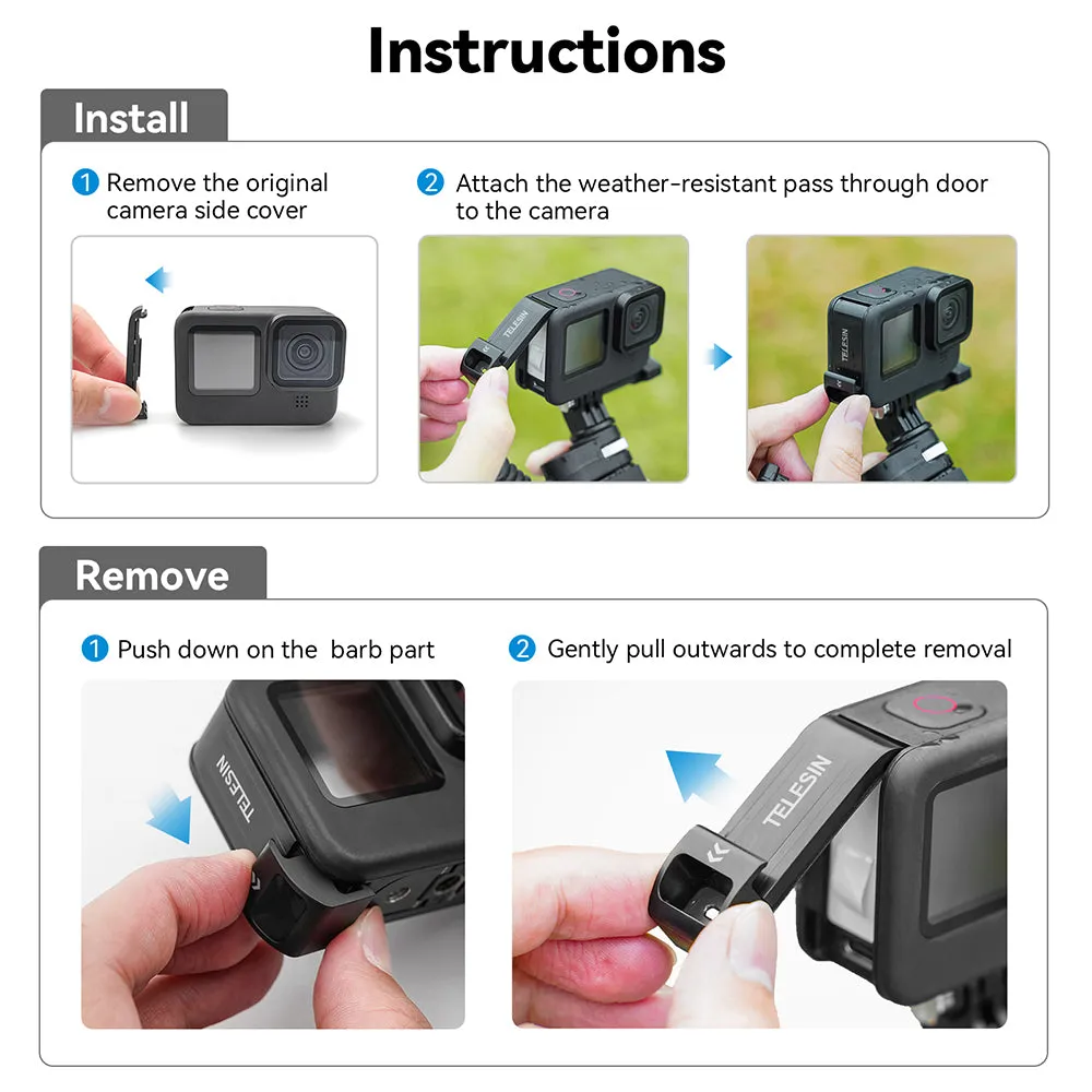 TELESIN Plastic Rechargeable Side Cover Rainproof Snowproof for GoPro 12/11/10/9