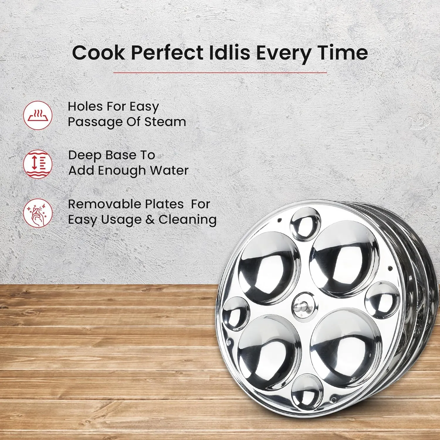 USHA SHRIRAM Idli Maker Stainless Steel | Induction & Gas Friendly | Idli Cooker with Stand | 3 Round Plates (12 idlis and 12 Button Idlis)   4 Tri Plate (20 idlis)