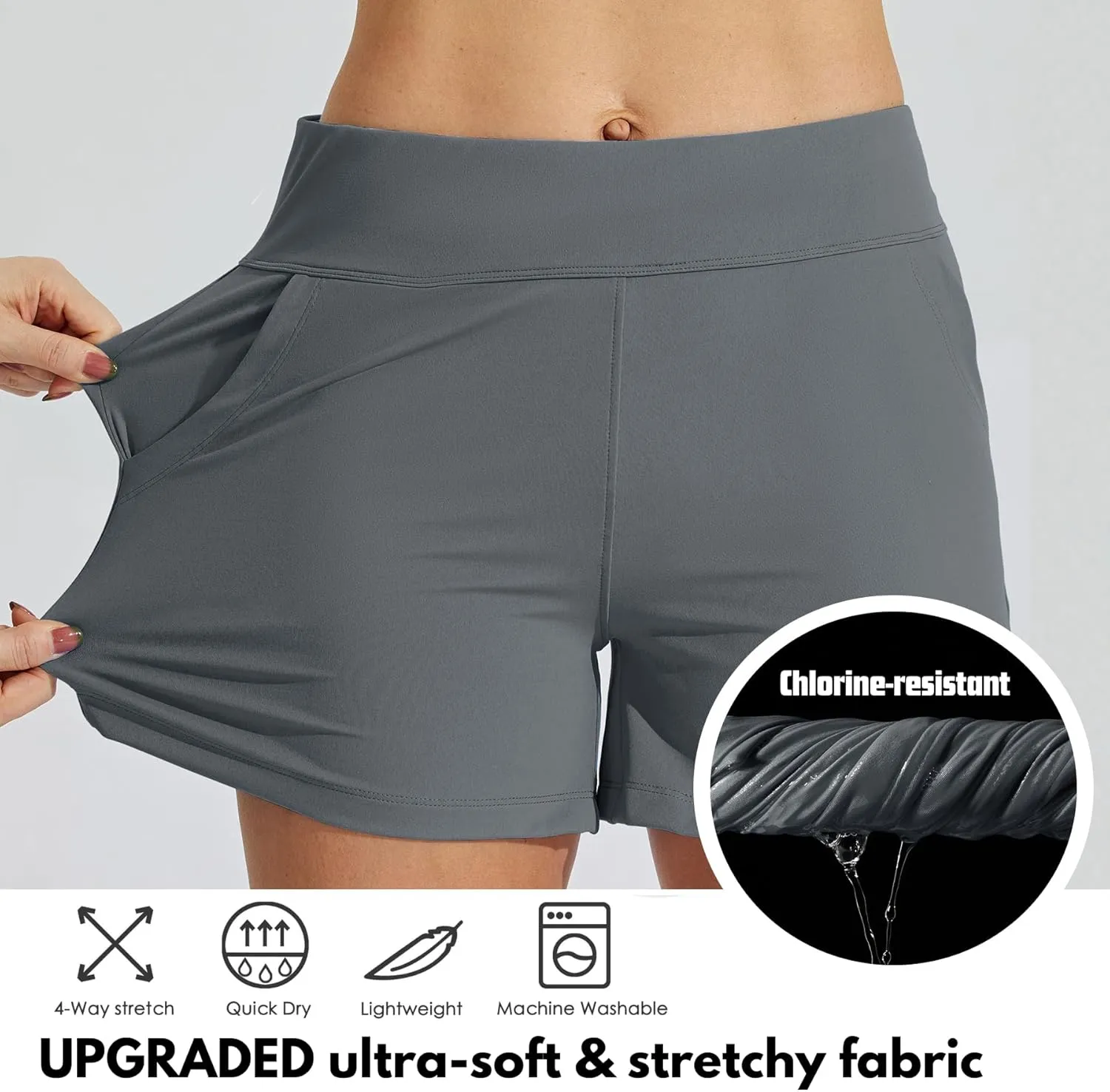 Willit Women's Swim Board Shorts Swimming Bottoms Tummy Control Beach Shorts with Liner